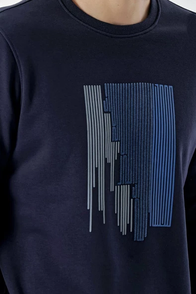 Slimfit Bisiklet Yaka Önü Baskılı 2 İplik Erkek Sweatshirt - 10