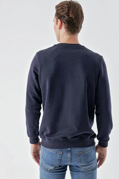 Slimfit Bisiklet Yaka Önü Baskılı 2 İplik Erkek Sweatshirt - 11