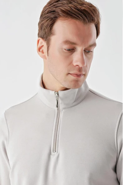 Slimfit Yarım Fermuarlı Dik Yaka 2 İplik Erkek Sweatshirt - 5