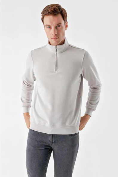 Slimfit Yarım Fermuarlı Dik Yaka 2 İplik Erkek Sweatshirt - 2