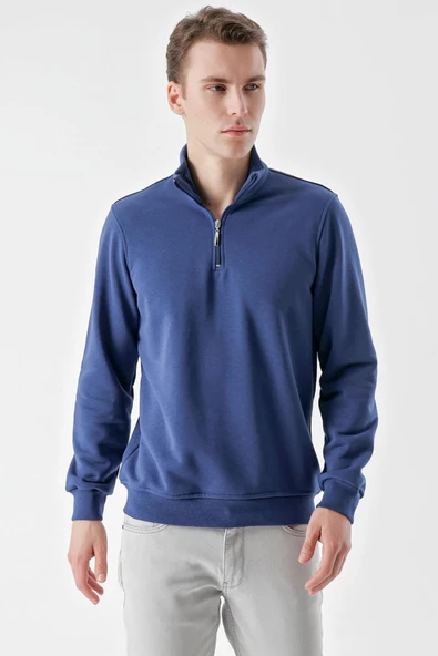 Slimfit Yarım Fermuarlı Dik Yaka 2 İplik Erkek Sweatshirt - 7