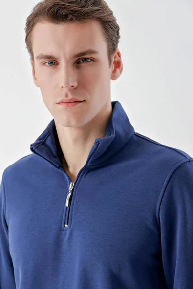 Slimfit Yarım Fermuarlı Dik Yaka 2 İplik Erkek Sweatshirt - 11