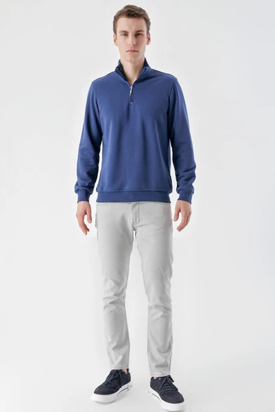 Slimfit Yarım Fermuarlı Dik Yaka 2 İplik Erkek Sweatshirt - 10