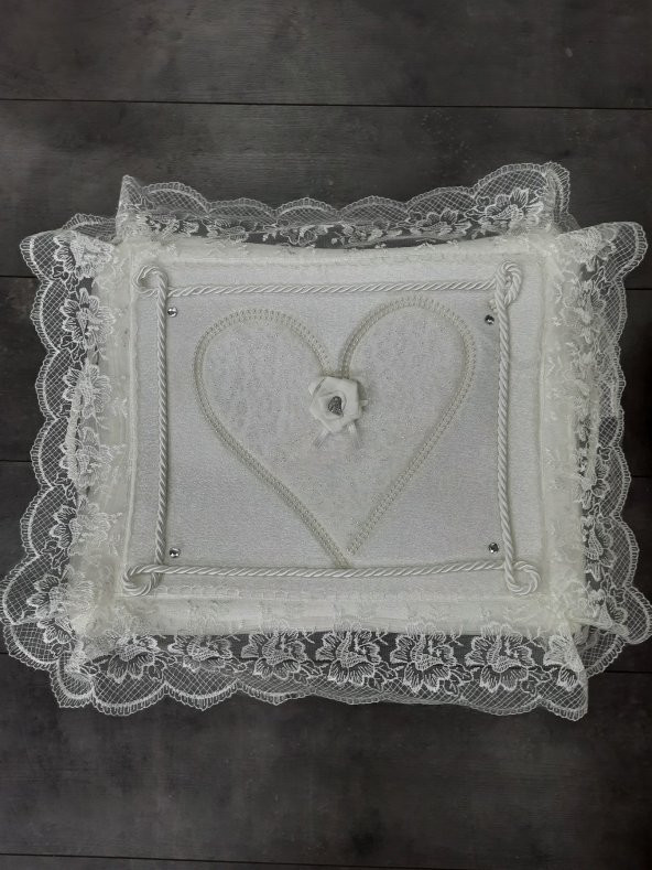 Love Krem Dantelli Kalpli 3lü Çeyizlik Hurç Seti, Düğün, Nişan, Söz, Bohça, Gelin, Damat, Hurcu - 4