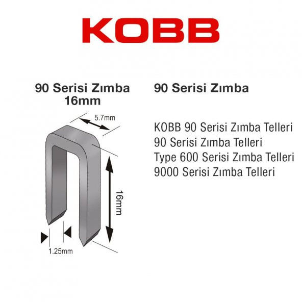KOBB KBZ9016 16mm 2500 Adet 90 Serisi Ağır Hizmet Tipi Zımba Teli - 10