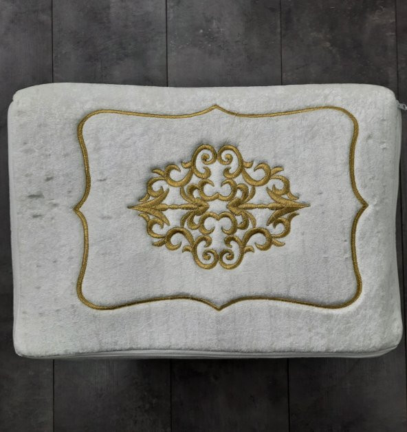 Rumeli Krem Üzeri Gold Nakışlı Çeyizlik 3lü Hurç Seti, Düğün Nişan, Söz, Bohça, Gelin, Damat, Hurcu - 4