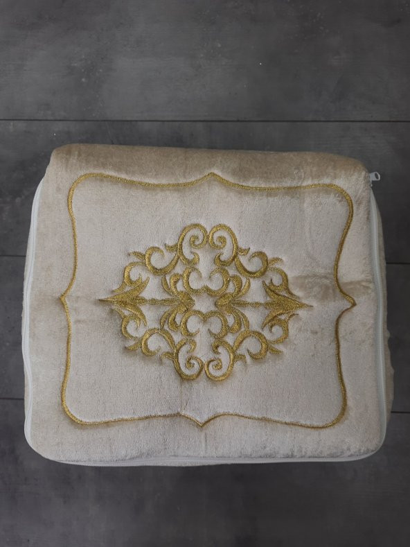 Rumeli Krem Üzeri Gold Nakışlı Çeyizlik 3lü Hurç Seti, Düğün Nişan, Söz, Bohça, Gelin, Damat, Hurcu - 8