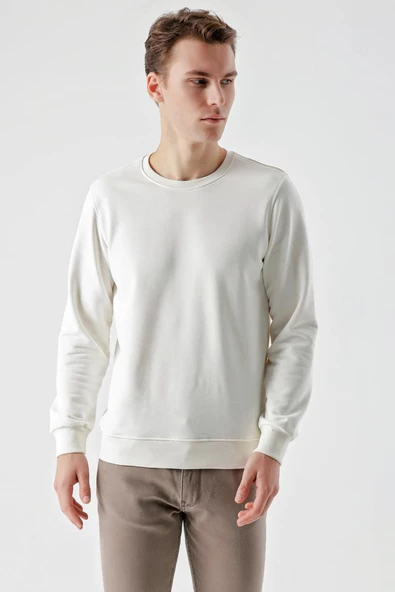 Slimfit Bisiklet Yaka Düz Renk 2 iplik Erkek Sweatshirt - 8