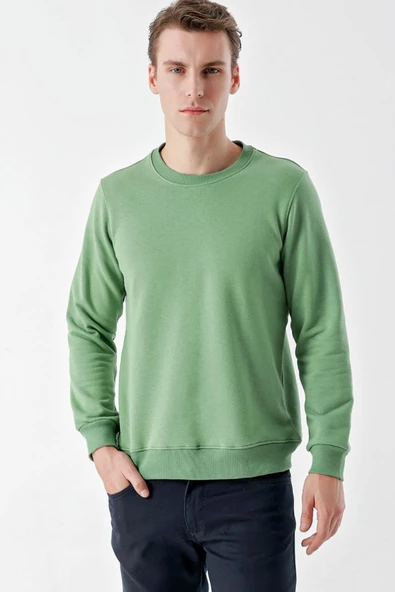 Slimfit Bisiklet Yaka Düz Renk 2 iplik Erkek Sweatshirt - 4