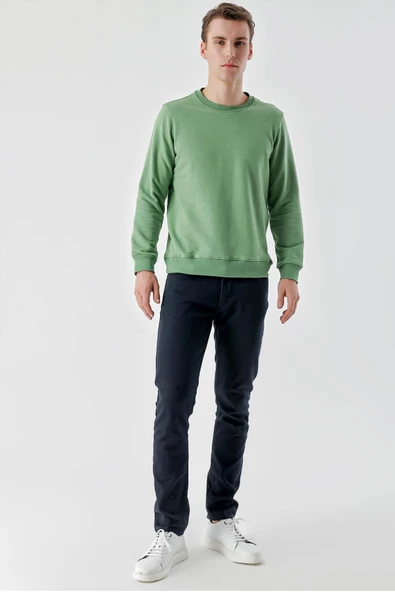 Slimfit Bisiklet Yaka Düz Renk 2 iplik Erkek Sweatshirt - 3