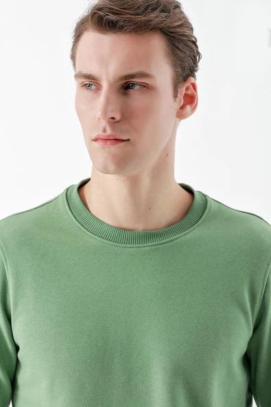 Slimfit Bisiklet Yaka Düz Renk 2 iplik Erkek Sweatshirt - 6