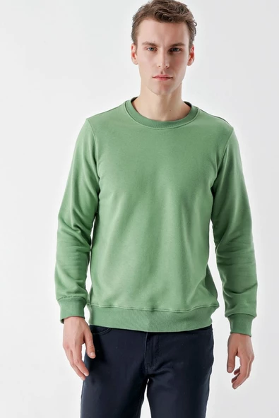 Slimfit Bisiklet Yaka Düz Renk 2 iplik Erkek Sweatshirt - 2