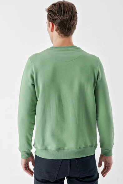 Slimfit Bisiklet Yaka Düz Renk 2 iplik Erkek Sweatshirt - 5