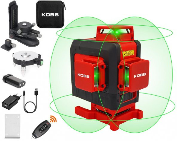 KOBB KBL35G Profesyonel Li-ion Şarjlı 4X360⁰ Otomatik Hizalamalı Yeşil Çapraz Çizgi Lazer Distomat + Uzaktan Kumanda - 6