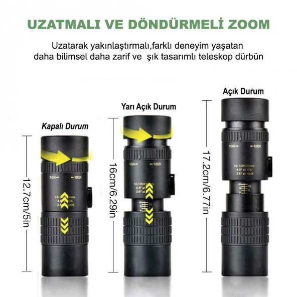 DailyTech 10-300x40 Zoom Monoküler Teleskop Dürbün Telefon Tutuculu - 3