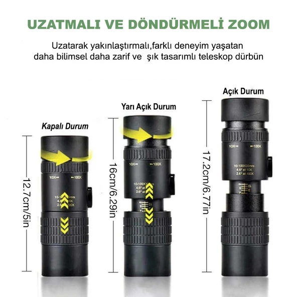 DailyTech 10-300x40 Zoom Monoküler Teleskop Dürbün Telefon Tutuculu - 3
