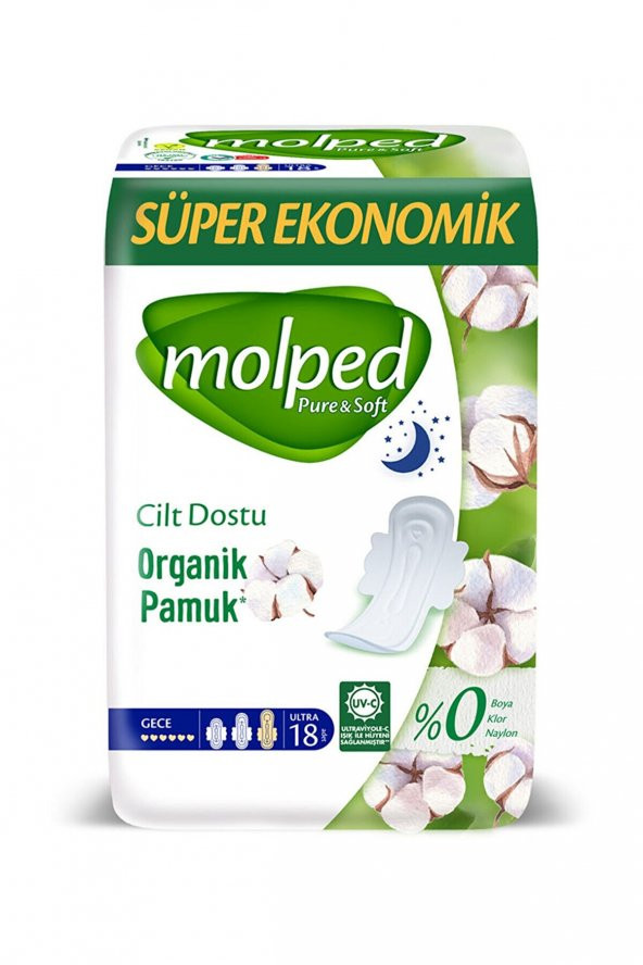 MOLPED PURE&SOFT ORGANİK PAMUK GECE-18Lİ