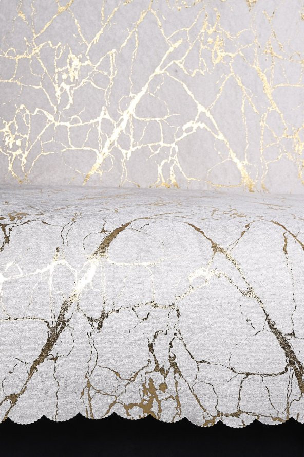 Güzide Krem Koltuk Örtüsü Altın Varaklı Kaymaz Süngerli Çekyat Örtüsü 1 Adet 170x210 cm - Resim 2