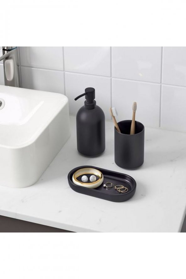 3 Parça Banyo Seti, Siyah Renk MeridyenDukkan Stoneware Sabunluk Seti - 2