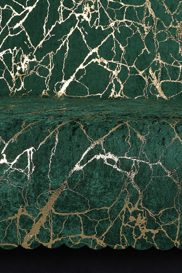 Güzide Yeşil Koltuk Örtüsü Altın Varaklı Kaymaz Süngerli Çekyat Örtüsü 1 Adet 170x210 cm - 2