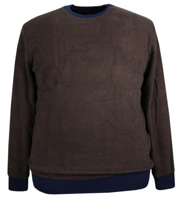 Erkek Büyük Beden Bisiklet Yaka Selanik Kazak Kahve