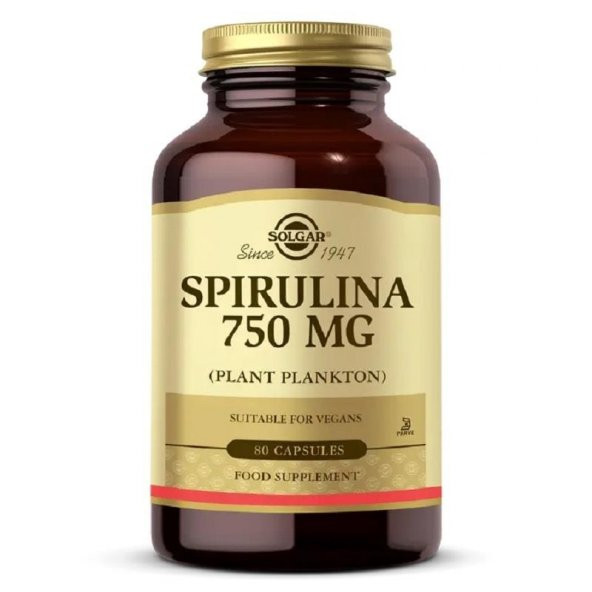 Solgar Spirulina 750 mg Takviye Edici Gıda 80 Bitkisel Kapsül