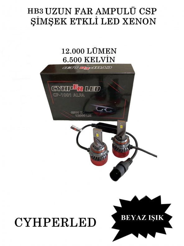 Hyundai İ20 2015 Hb3 - 9005 Uzun Far Ampulü Csp Şimşek Etkli Led Xenon Beyaz Renk - 1