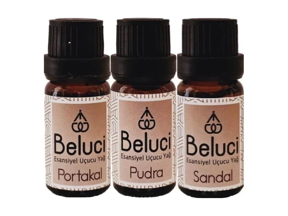 Portakal + Pudra + Sandal Ağacı (Oda Kokusu Aroma Terapi Buhurdanlık/Difüzör Yağı) Set 3 Adet x 10 ml