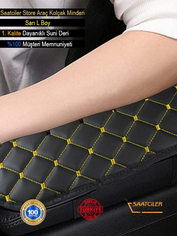 Renault Clio Deri Oto Kolçak Kılıfı Örtüsü Capitone Süngerli Sarı Nakışlı - 1