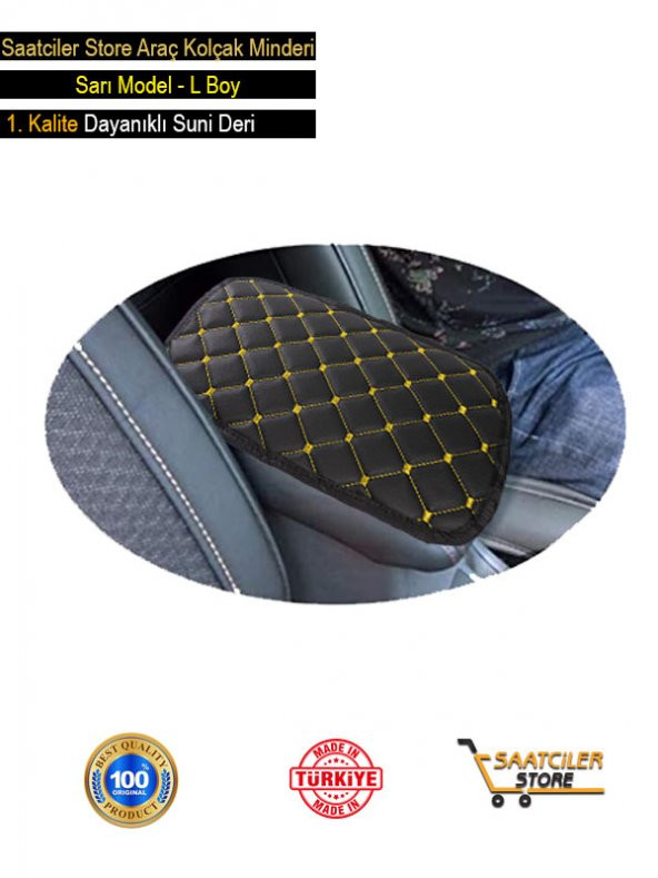 Renault Clio Deri Oto Kolçak Kılıfı Örtüsü Capitone Süngerli Sarı Nakışlı - 3