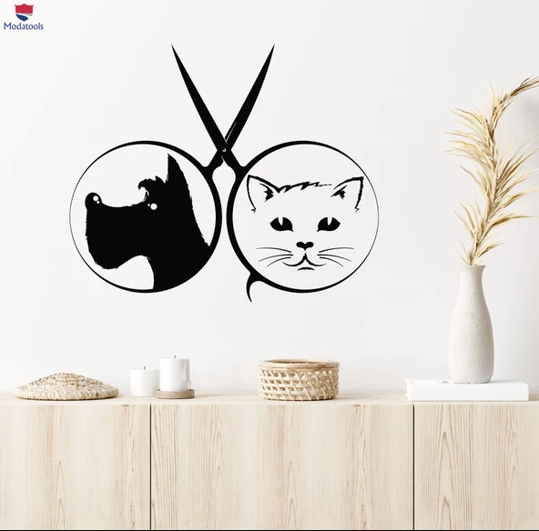 Cam Dekorasyon Duvar Sticker Tımar Kediler Köpekler Makas Sembol Ev Evcil Hayvanlar Çıkartmalar