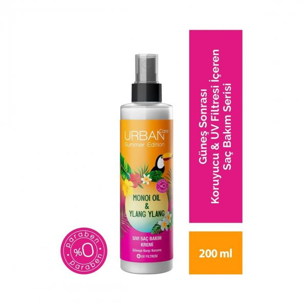 Urban Care Summer-Monoi Yağı&Ylang Ylang Güneş Koruyucu Sıvı Saç Bakım Kremi-Vegan-200ML