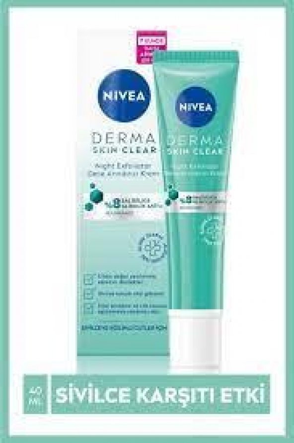 Nivea Derma Skin Clear 8 Niasinamid Night Exfoliator Gece Arındırıcı Sivilce Karşıtı Krem 40ml