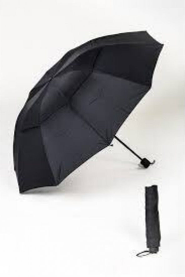 Marlux Erkek Siyah Çift Katlı Katlanır Şemsiye 110 cm