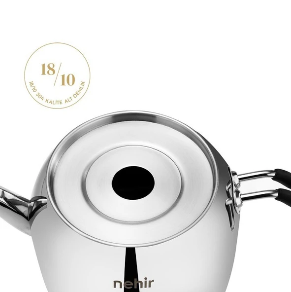 Nehir Modern Maxi Büyük Boy Paslanmaz Çelik 1.6-2.5 Lt. Çaydanlık Takımı - 6