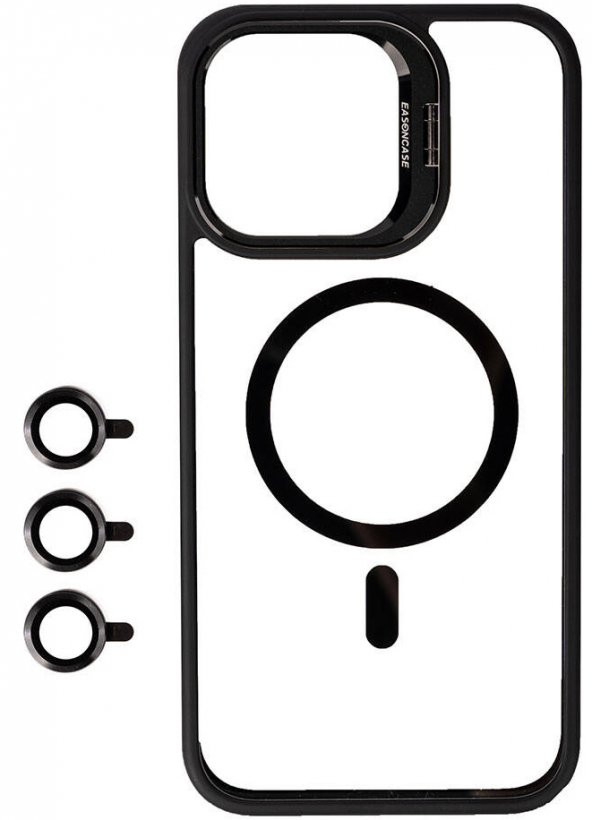 Apple iPhone 15 Pro Max Kılıf Magsafe Wireless Şarj Standlı Magsafe Klon Lensli Kapak - 2
