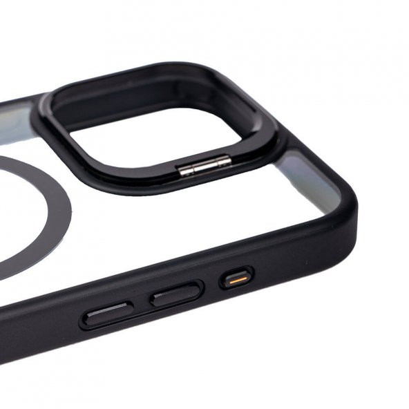 Apple iPhone 15 Pro Max Kılıf Magsafe Wireless Şarj Standlı Magsafe Klon Lensli Kapak - 6