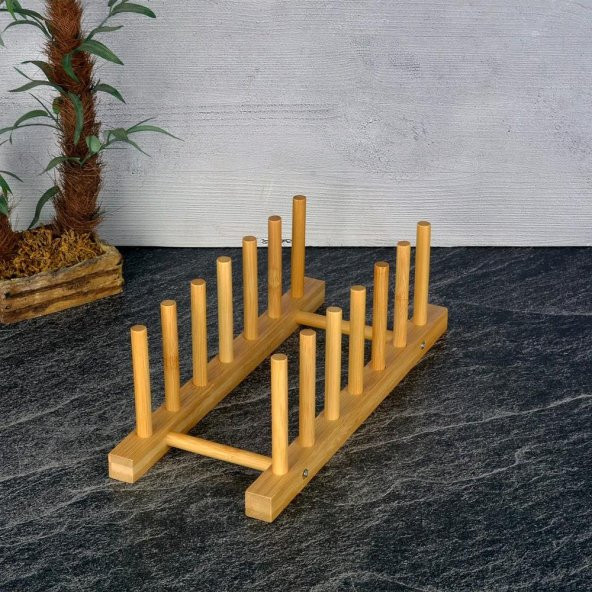 Bambu Tabaklık 6 Tabak Kapasitesi Antibakteriyel Mutfak Tabak Düzenleyicisi Bulaşıklık - 2