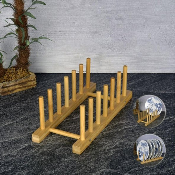 Bambu Tabaklık 6 Tabak Kapasitesi Antibakteriyel Mutfak Tabak Düzenleyicisi Bulaşıklık - 3