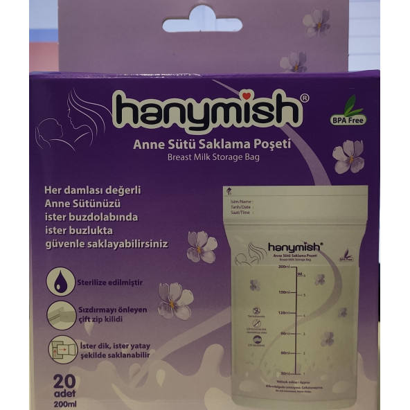 HANYMİSH  ANNE SÜTÜ SAKLAMA POŞETİ 20AD.200ML  1005