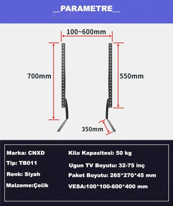 DailyTech 32-75 LCD LED Sabit Ekran Evrensel Masaüstü Tv Standı - 8