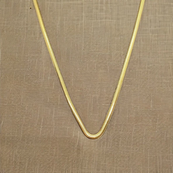 Zarif İncelik: Ezme Model Parlak Altın Renk Uzun Zincir Çelik Kadın Kolyesi -  ✨? ürün görseli 1
