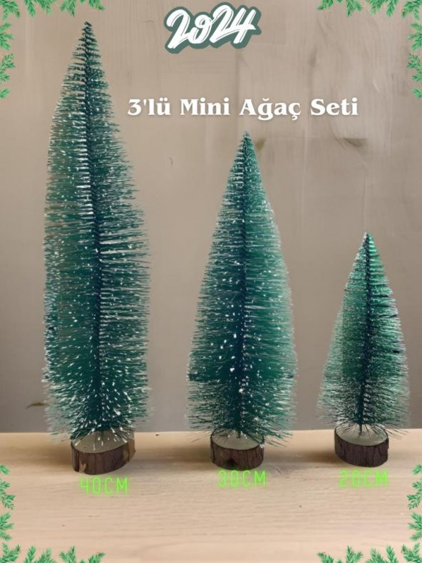 3lü Yılbaşı Mini Masa Ağacı Seti, 40cm 30cm 20cm Kütük Yapay Noel Dekoratif Çam Ağacı, 3 Adet Ağaç