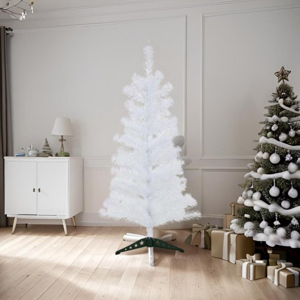 Beyaz Yılbaşı Çam Ağacı 120 cm, Lüks Yılbaşı Ağacı Plastik Ayaklı 123 Dal, Yapay Noel Ağacı