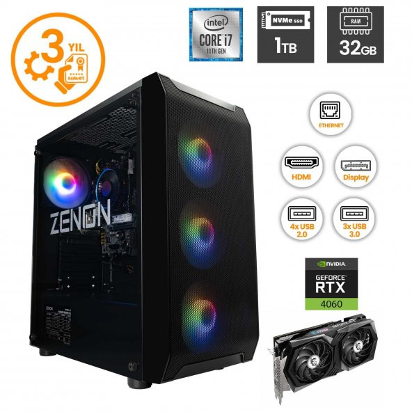 ZENON RAKS TR107 i7-11700F 32GB 1TBSSD RTX4060-8GB FreeDOS Gaming Masaüstü Bilgisayar