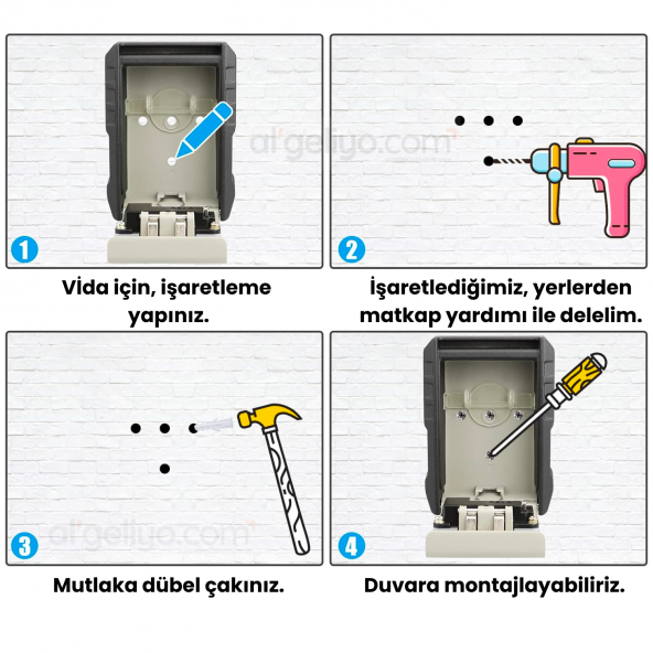4 Haneli Şifreli Anahatar Dolabı Şifreli Anahtar Kasası Airbnb Anahtar Dolabı Çelik Şifreli Anahtar Kutusu - Resim 5