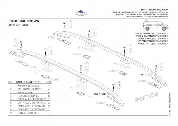 TRANSPORTER T5 T6 UZUN ŞASE TAVAN ÇİTASI SİYAH - Resim 4