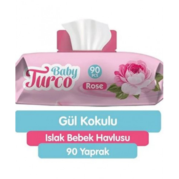 Baby Turco Islak Havlu Mendil 90 Yaprak Gül/rose Plastik Kapaklı Tekli Pk