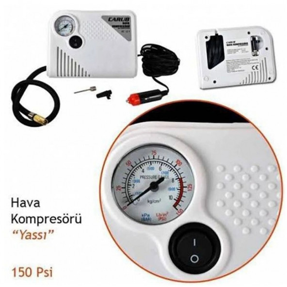 Oto Lastik Şişirme Hava Kompresörü Yassı 12v 150 Psı - 3