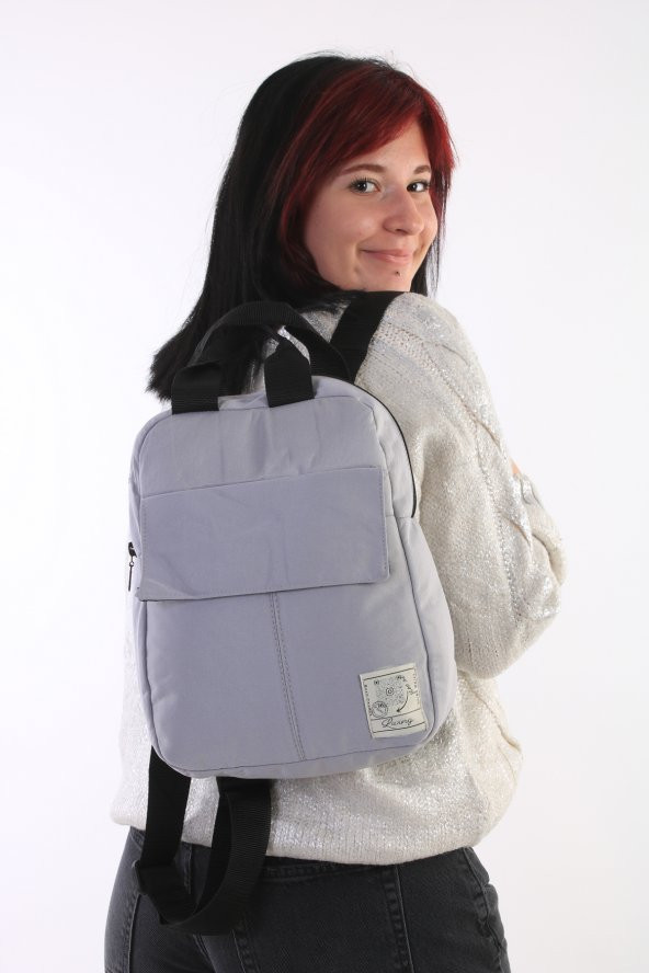 Soobepark 3 Bölmeli Kanvas Kumaş Ön Cep Detaylı Unisex Okul Spor Fermuarlı Sırt Çantası Gri - 4